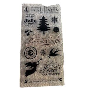 Believe Clear Cling Christmas Stamp Set Black & Transparent Holiday Designs